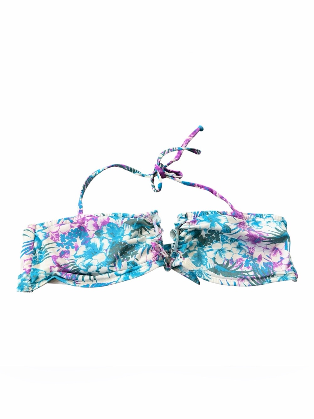 H&M Women’s Blue Hawaiian Print Floral Bikini Swimsuit Halter Tie Top Size 12